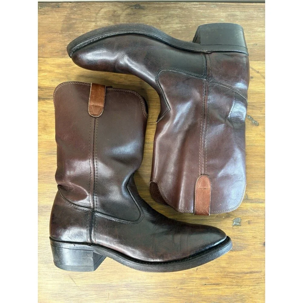 Vintage Double H Leather Western Roper Boots Brown Mens 9D Cowboy Work Western